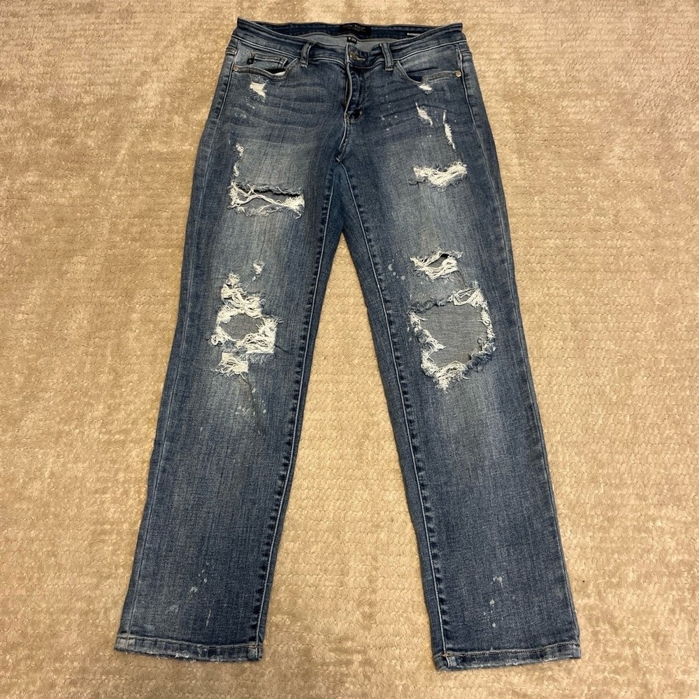 Judy Blue Jeans Women Size 9/29 Blue Denim Boyfriend Fit Distressed